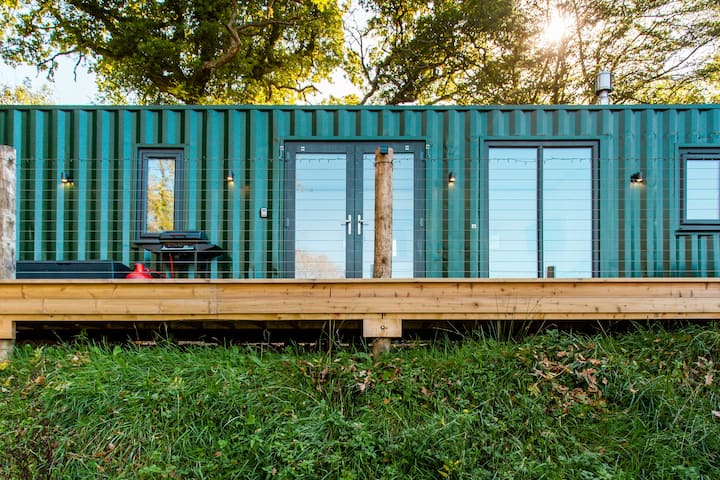 The Huxham Hideaway, a shipping container home in Poltimore, England.