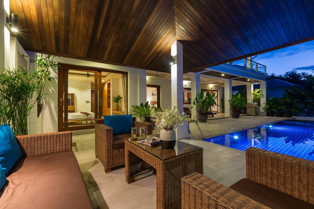 Pool-side sala pavilon is perfect place to relax and socialize in the evenings or to escape the afternoon sun
