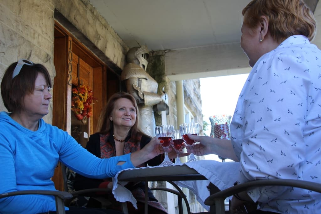 The porch is a favorite spot for afternoon tea or a glass of wine.