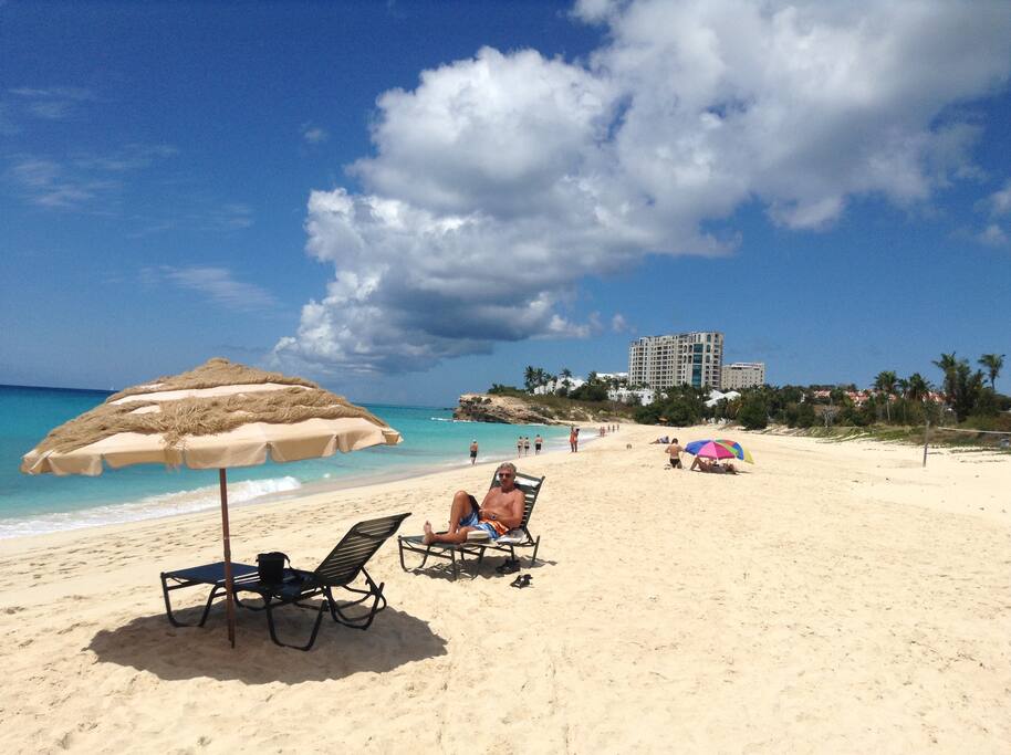 Mullet Bay has the finest beach, chairs and best ribs/beer.