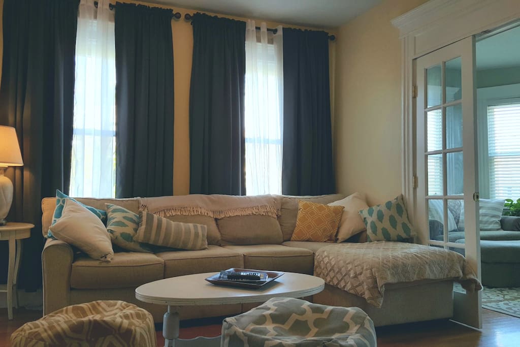 Spread out and relax on this comfy couch.