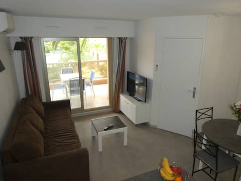 Successful Airbnb property: 2-room apartment for 4, A/C, parking, pool, beach 400 m away in Vallauris