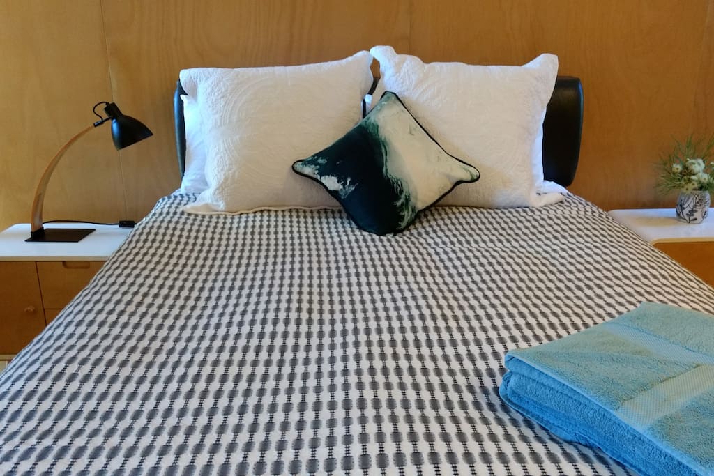 Queen bed has memory foam mattress and pillows for your comfort