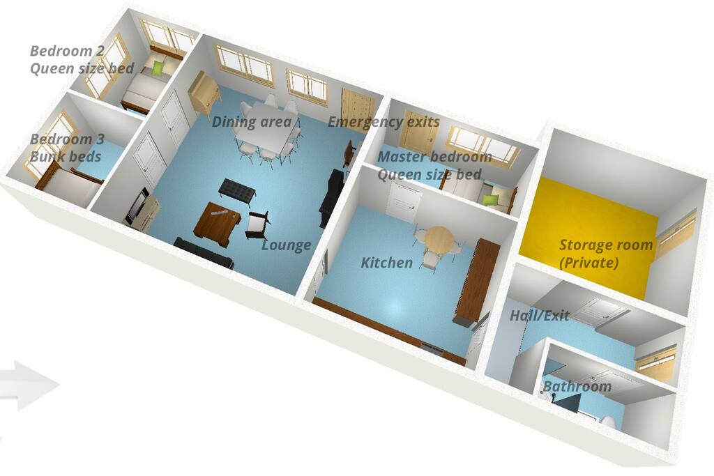 This guest room is labeled "Bedroom 3" in this drawing.