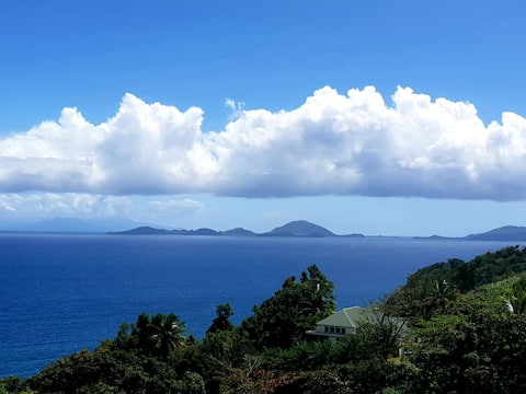 Tropical garden with panoramic view of Les Saintes