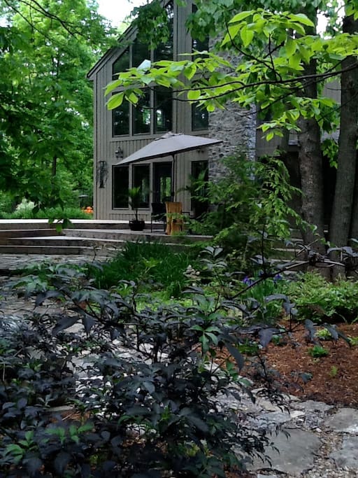 Main House showing back perennial gardens.
