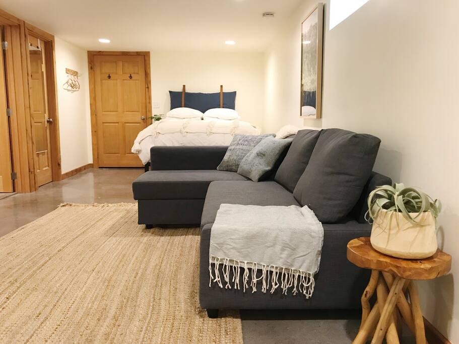 A stylish interior for you to crash in after a day of adventure in Bend!