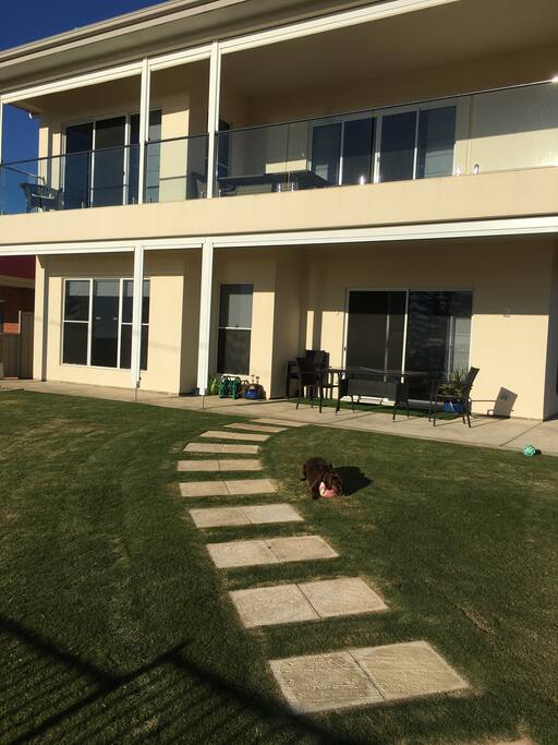 Front of house and the dog Lilla