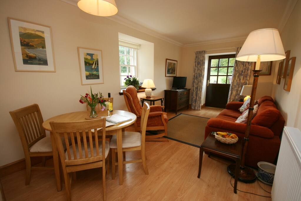 Living room with patio doors