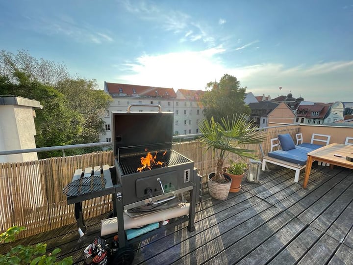 Central apartment over the rooftops of Rostock