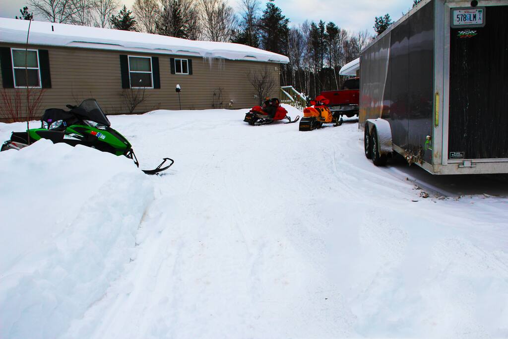 From the yard to the groomed trails, with a gas station on the way.