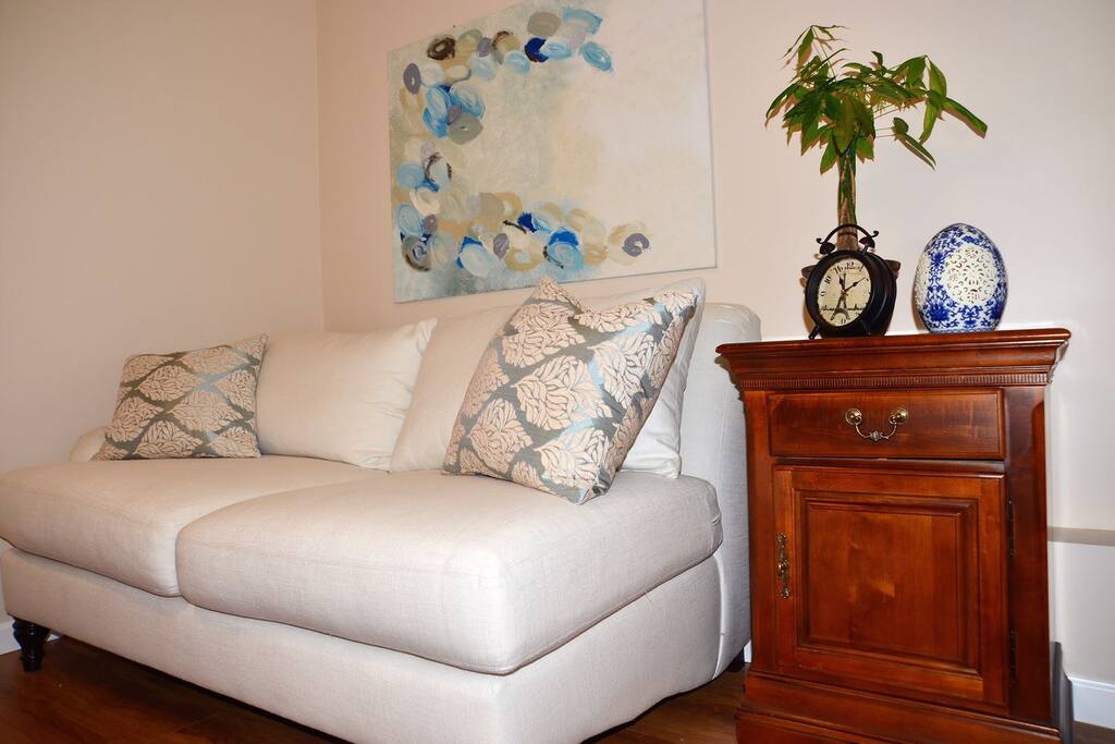 Living room with new couch.