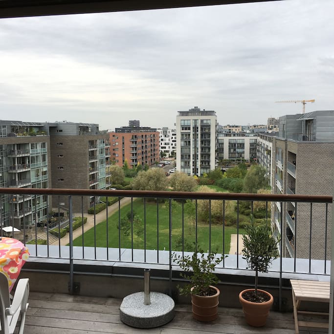 Beautiful view from 16 m2 balcony with Weber gas grill and nice furniture