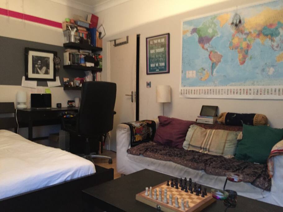 Sofa and desk in the room