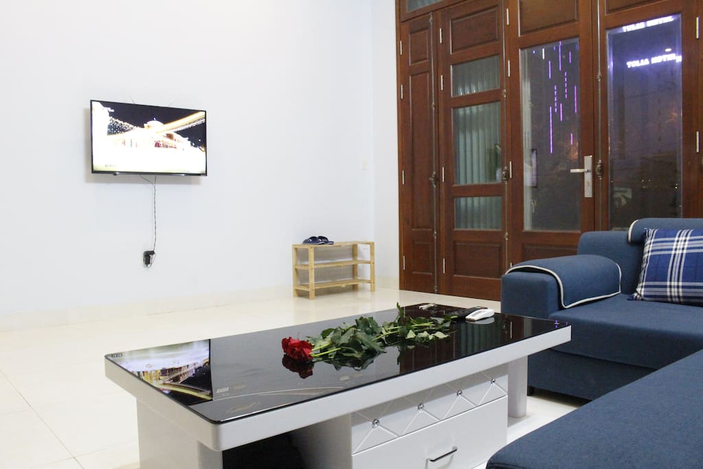 Awesome place! A clean and comfortable living room with great decorations