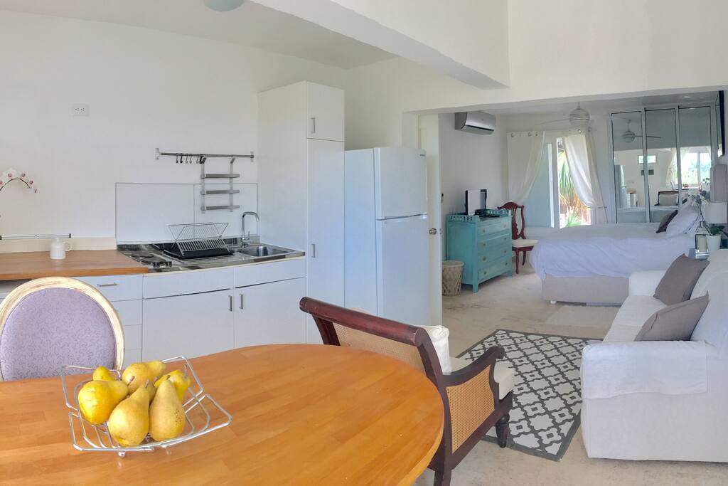 General view of loft with kitchen and partial bed and sofa bed
