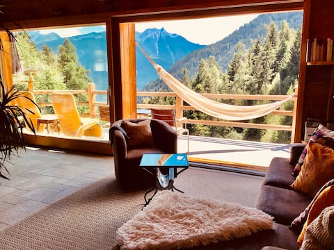 Popular Airbnb listing: Romantic getaway at Appolin's, Sublime view, Jacuzzi in Leytron