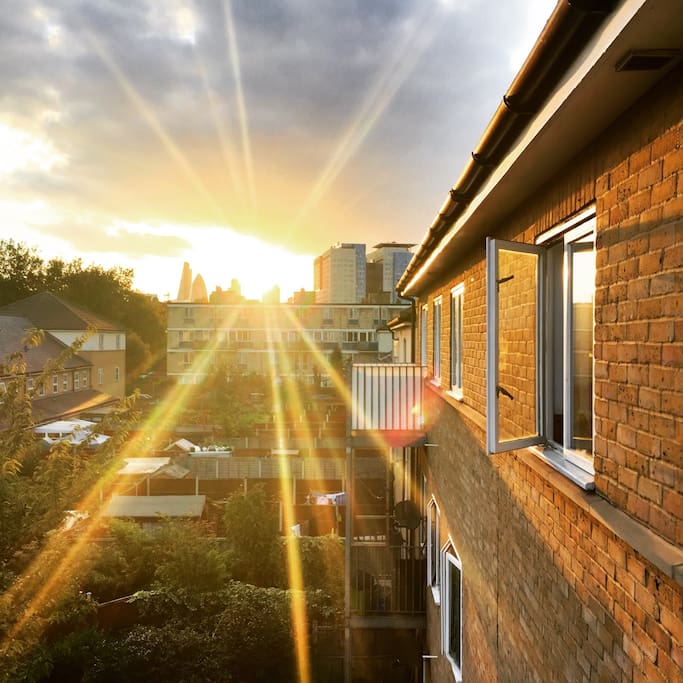 South facing balcony with views of the London skyline