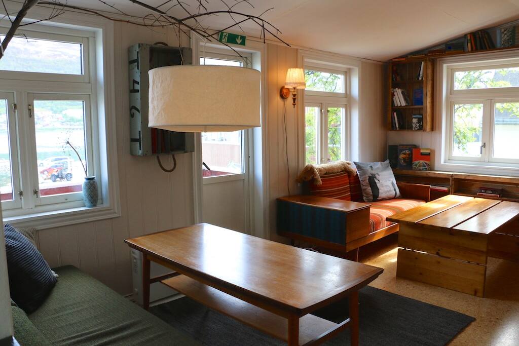 Comfy places to chill out in the living room. And yes we made the lamp ourselves!