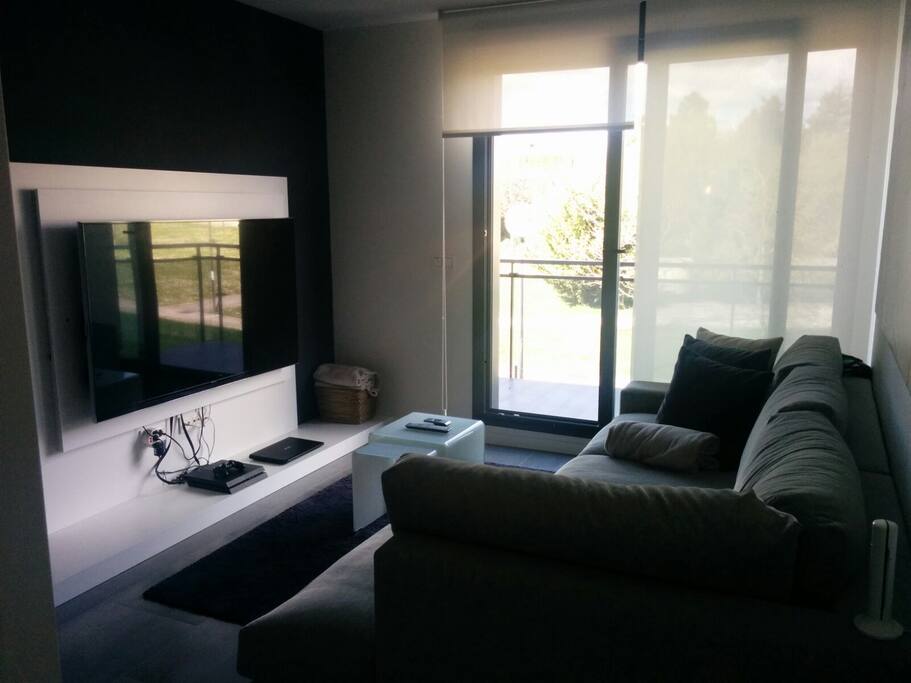 salón con luz exterior y tv último modelo.