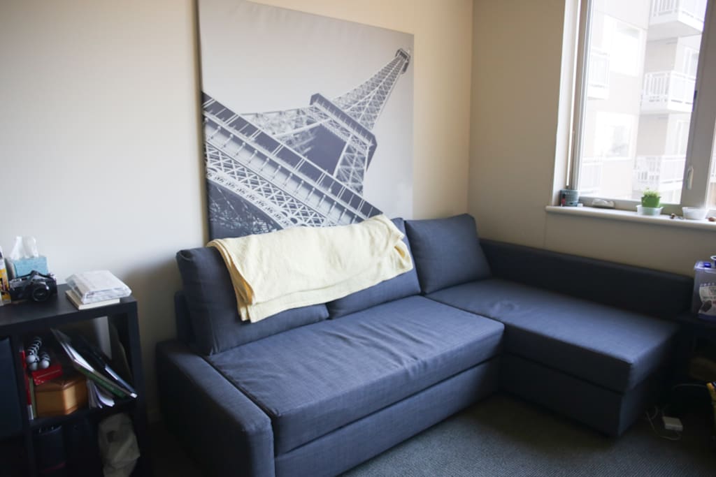 IKEA couch in the living area -- quite comfy!