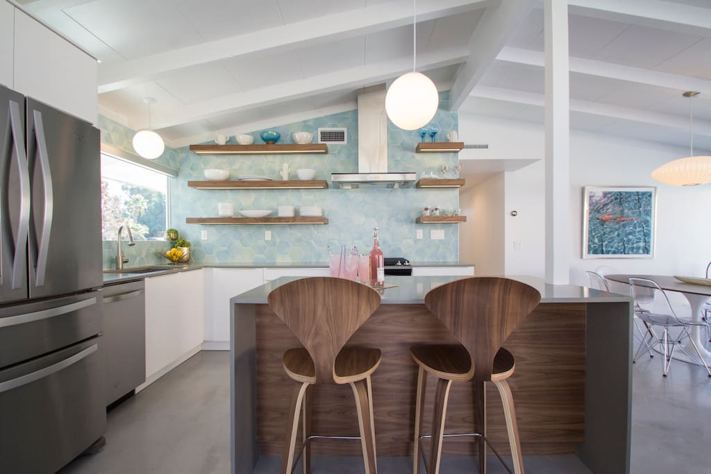 Kitchen with bar seating.