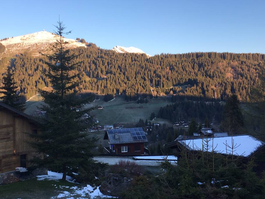 View of Mont Chery in the morning as the sun rises behind us