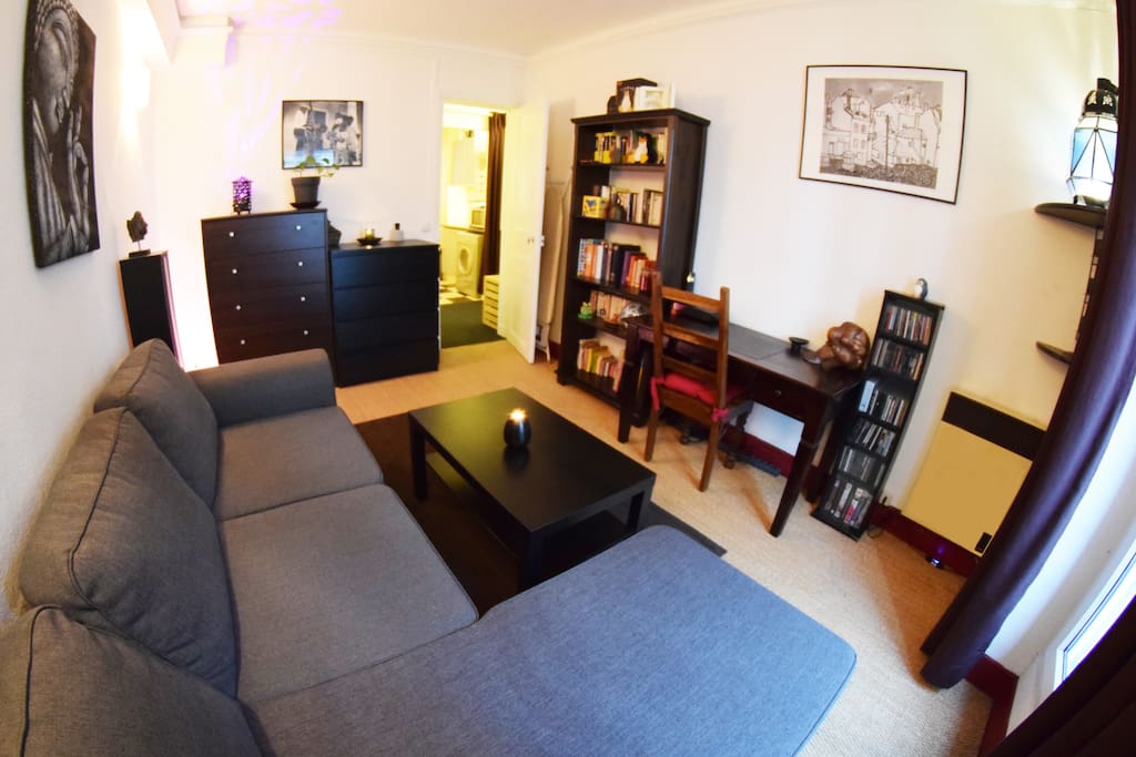Living room with a large couch