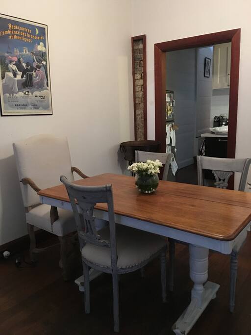 Dining table seats 6. Our house is styled French vintage.