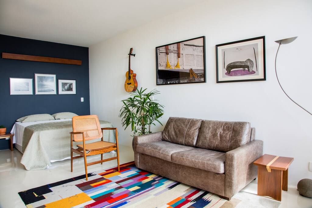 living room with leather sofa-bed