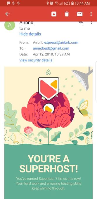 Superhost 3 years running.