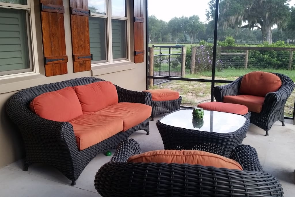 250 sq ft covered lanai with solid wood paneled roof