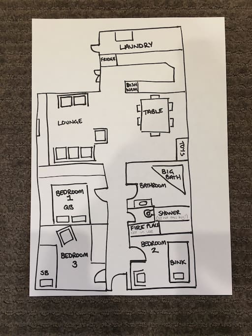 Totally not to scale, but this will give you an idea of the layout of our home!
