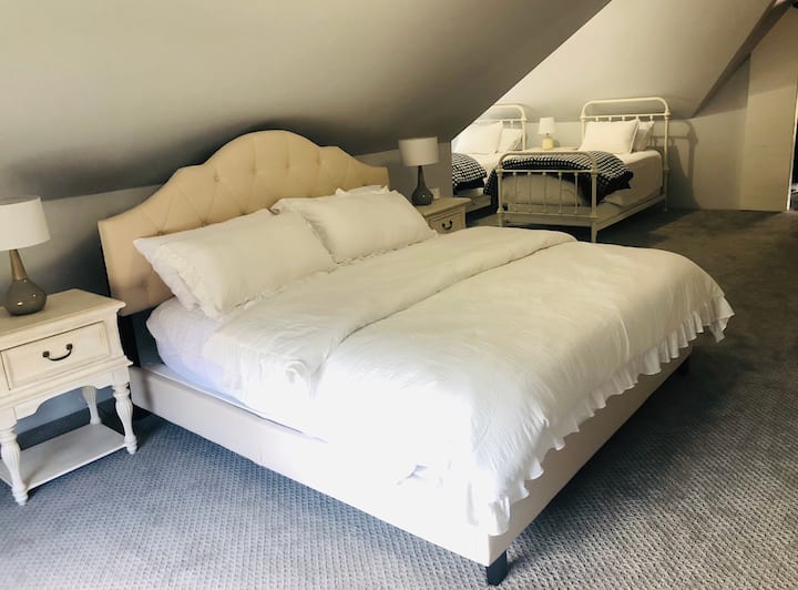 Master family/friend suite. King bed, 2 twin beds + bathroom (shower)