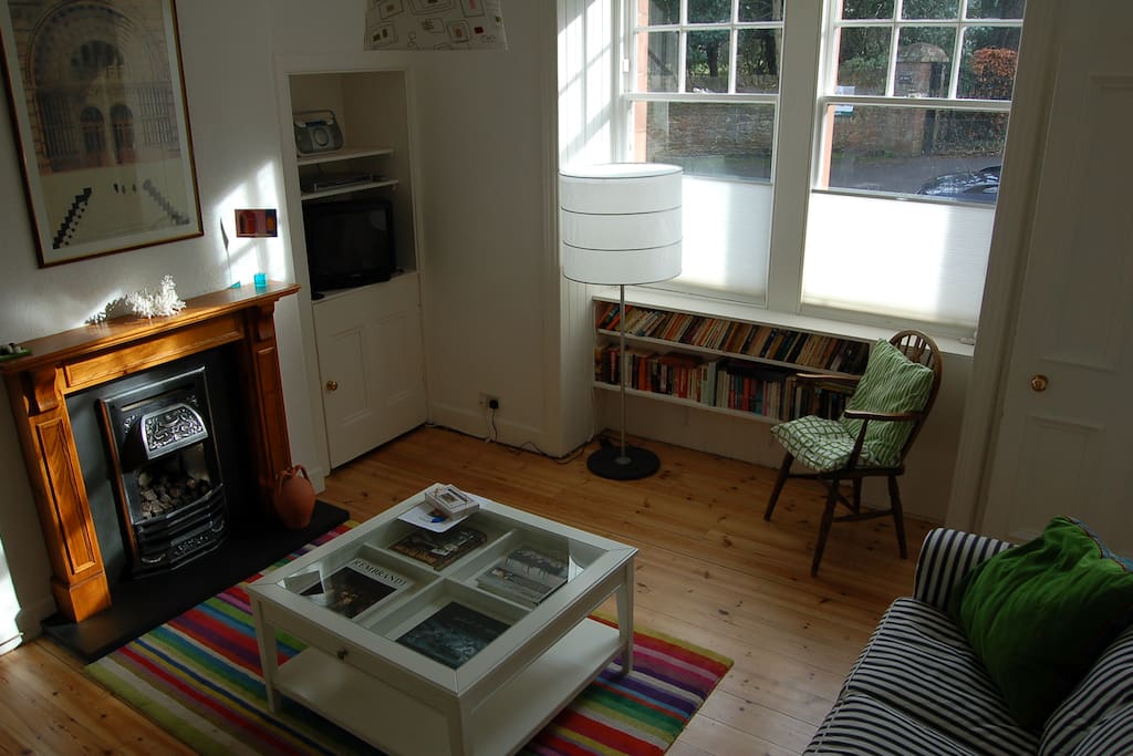 Contemporary, bright living room with gas fire