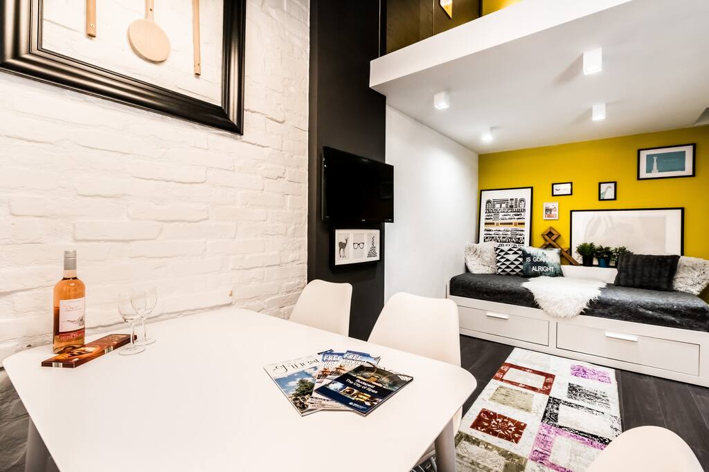Dining area and living room