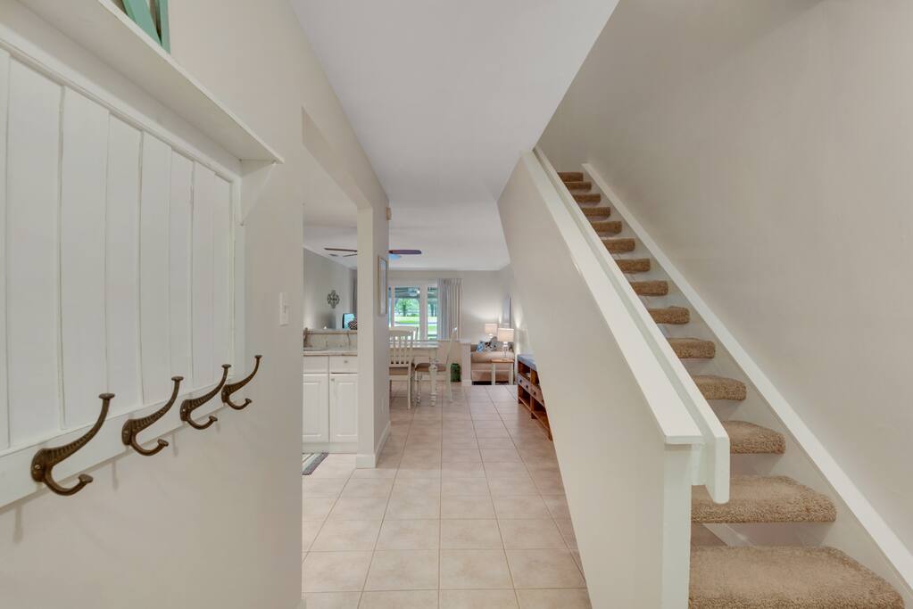 Just inside front door. Welcome!