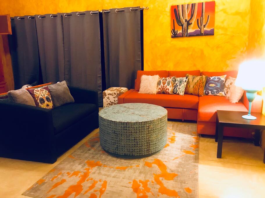 Living room with 2 pull-out queen-sized sofa beds for extra guests.