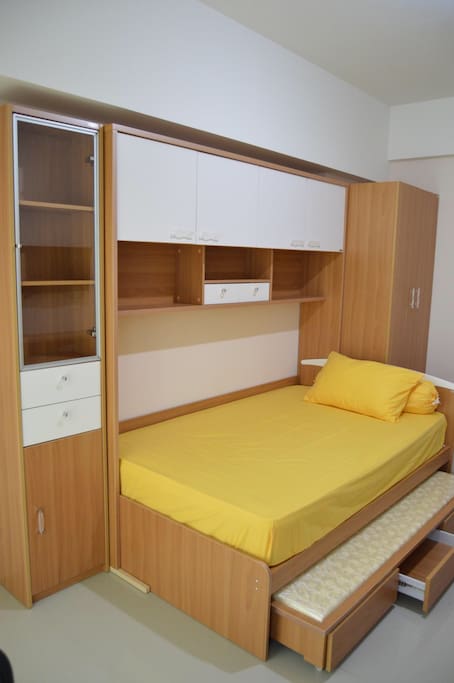 Bed, cabinet and wardrobe