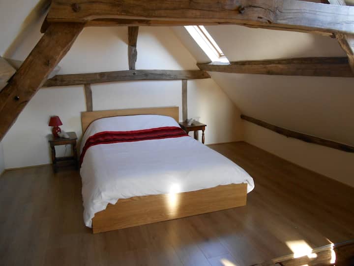 Large bedroom with comfortable double bed but watch your head on the beam...