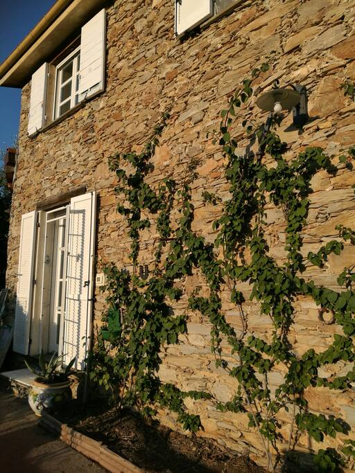 Fronte casa con vista sulla vallata e l'arco alpino
