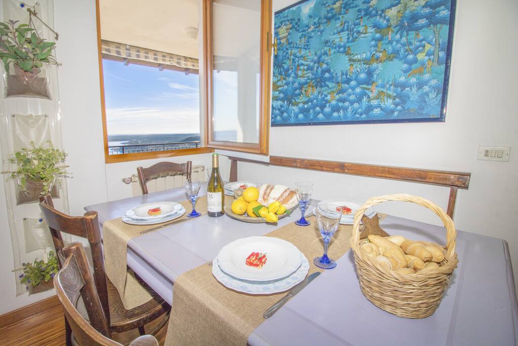 Dining area with a view of the lake