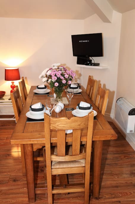 Dine in style. The French Oak dining table and chairs.