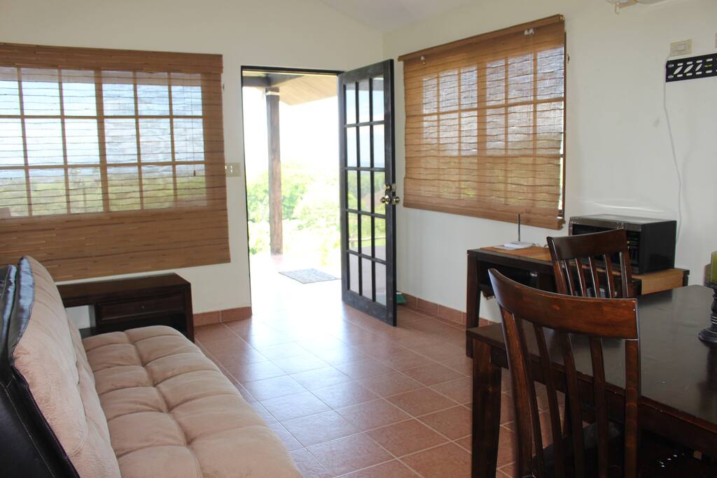 The living room with desk and futon sofa