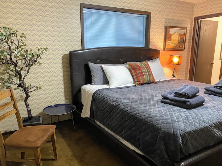 Master bedroom. Plush king bed with private master bath.