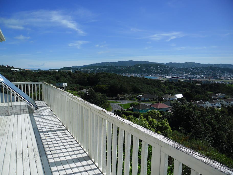 Sunny family Eco-home-view from top balcony.(solar hot water panels)