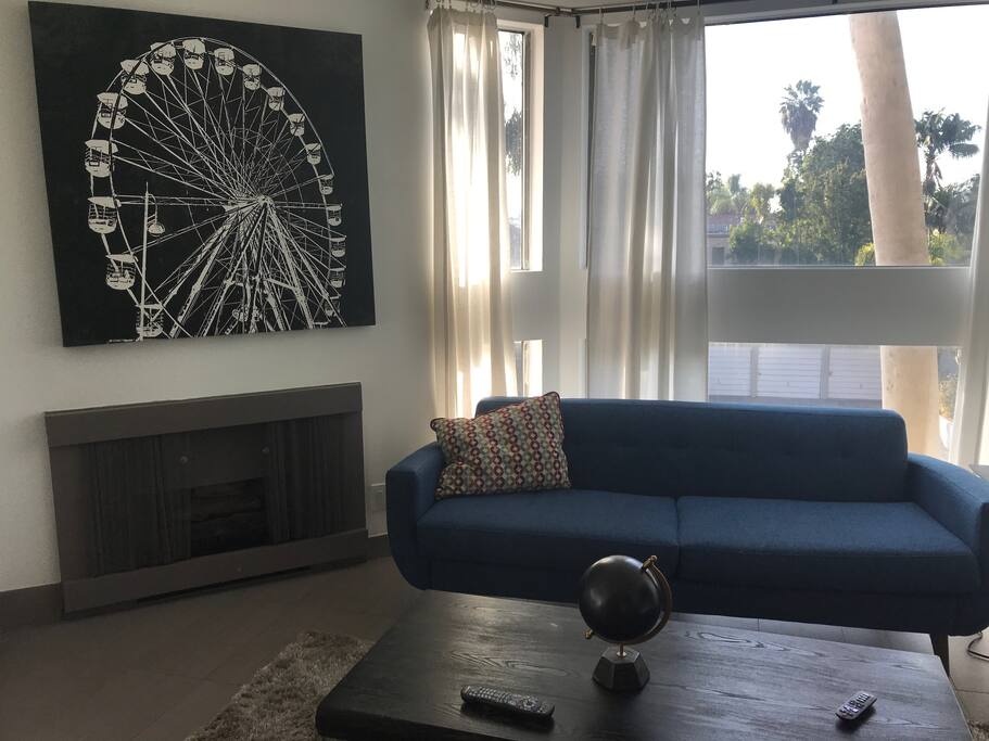 Living room and fireplace