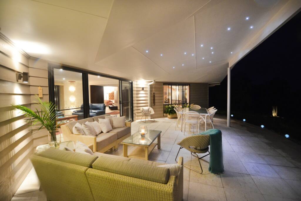 Outdoor alfresco area at night