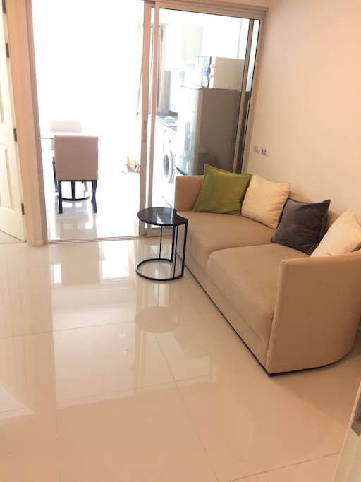 View from living room to kitchen