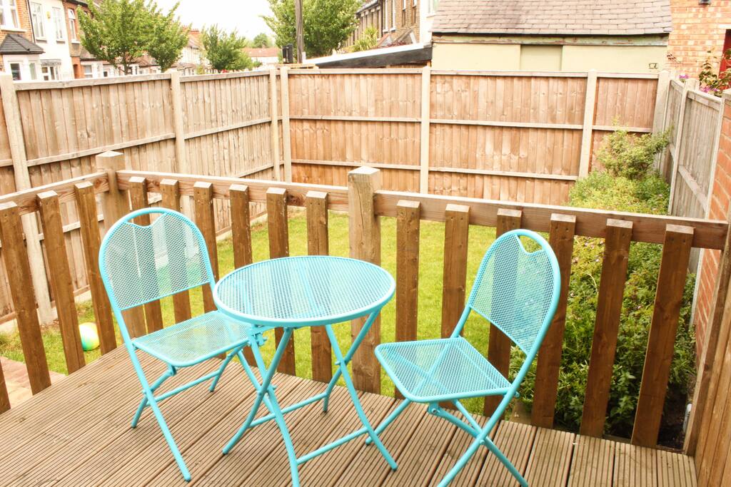 Large back garden with decking and BBQ